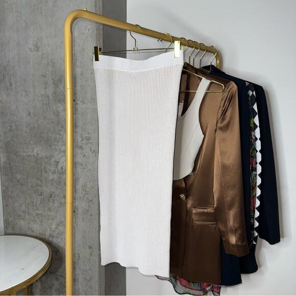 Anine Bing Julian Ribbed Knit Pencil Stretch Fitted Skirt in Ivory Cream - Picture 10 of 14